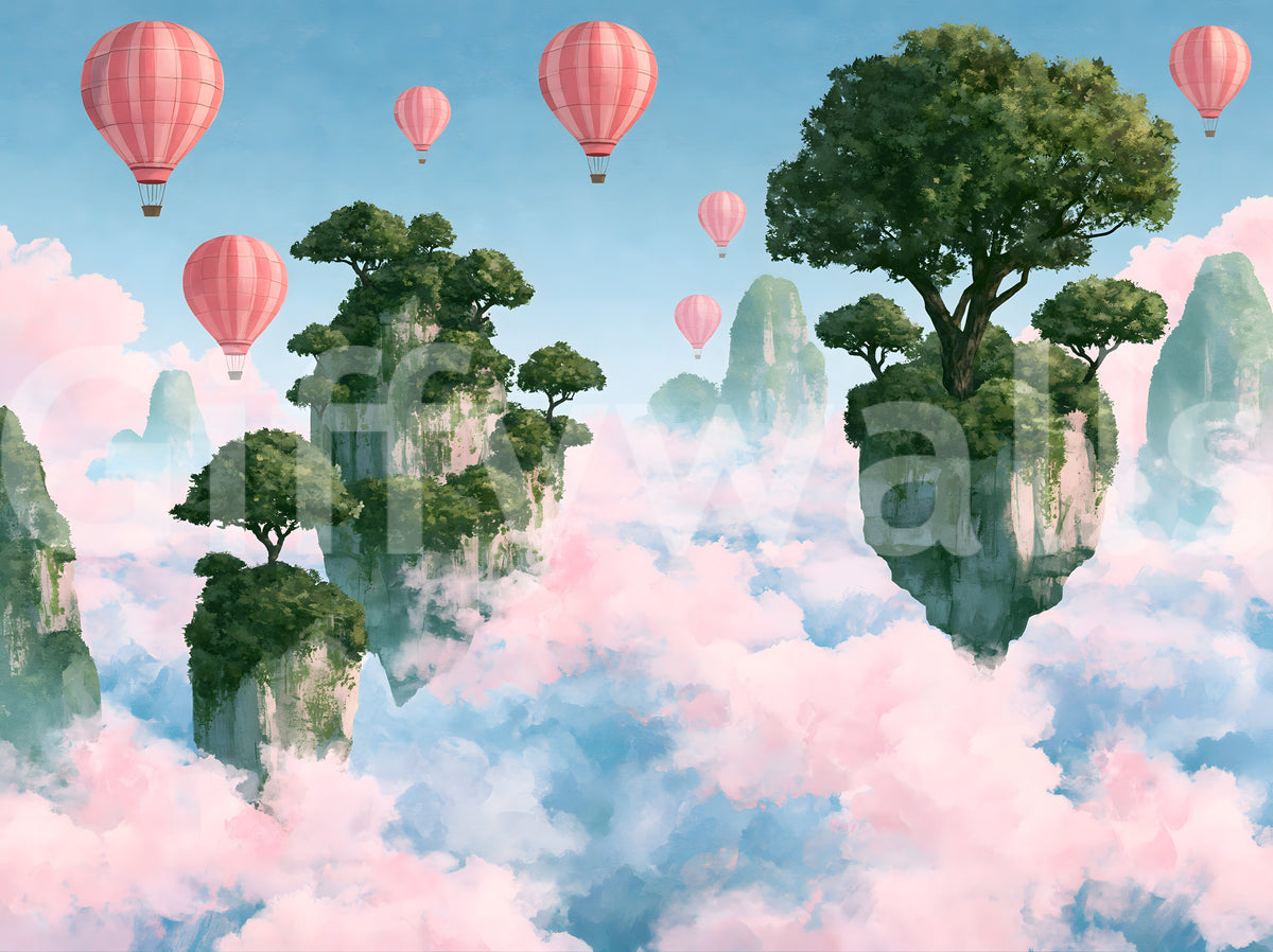Papier peint panoramique « Îles flottantes et ciels roses »