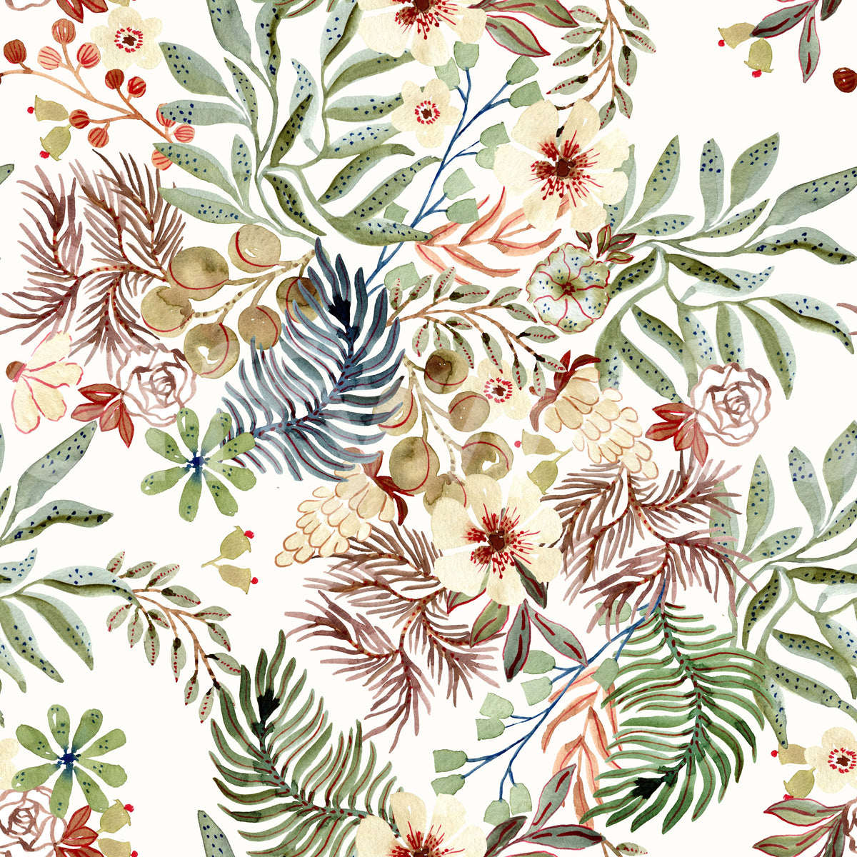 Tapet med illustration af vilde blomster fra en rustik eng