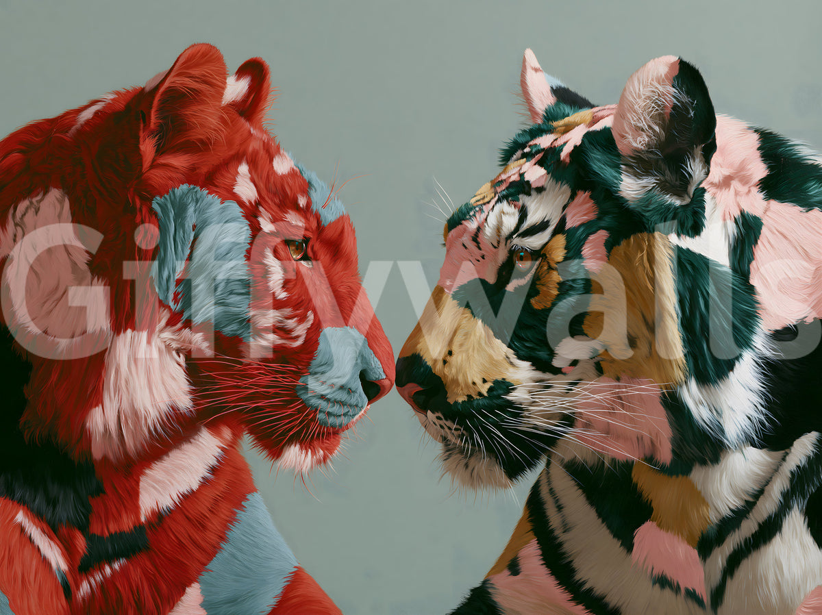 Vægmaleri med et par malede tigre