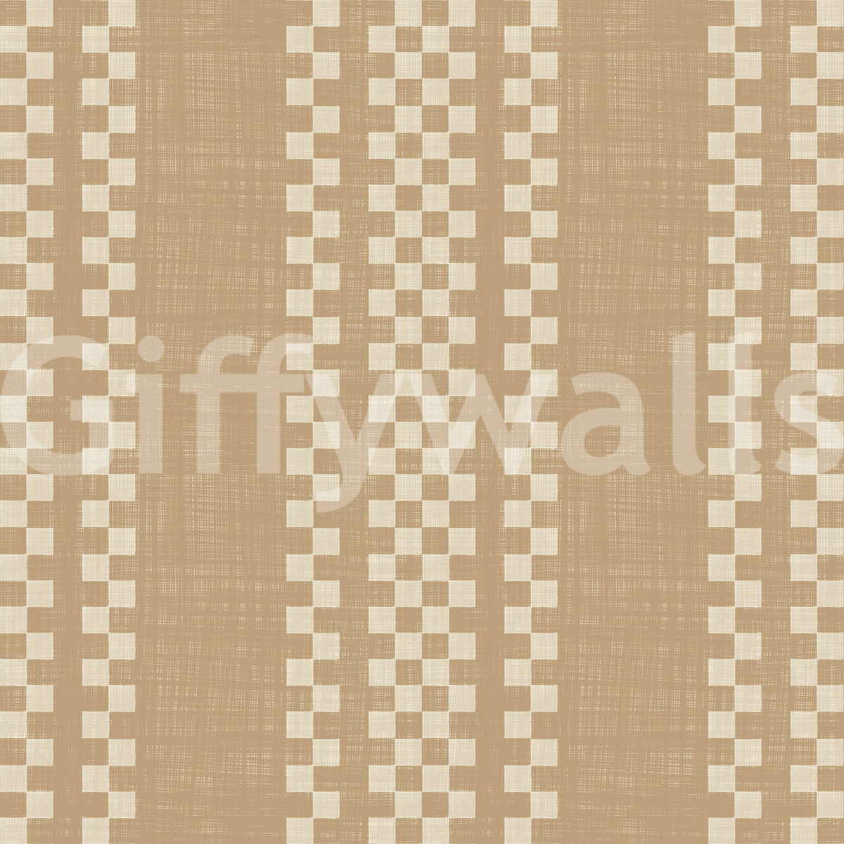 Ticking Checker Stripes - Beige Canvas Wallpaper