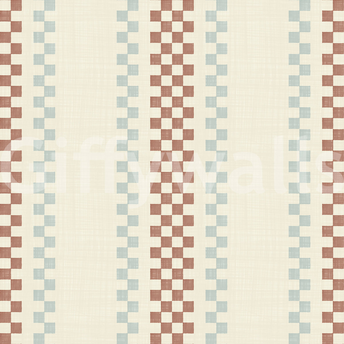 Ticking Checker Stripes - Terracotta & Watery Wallpaper