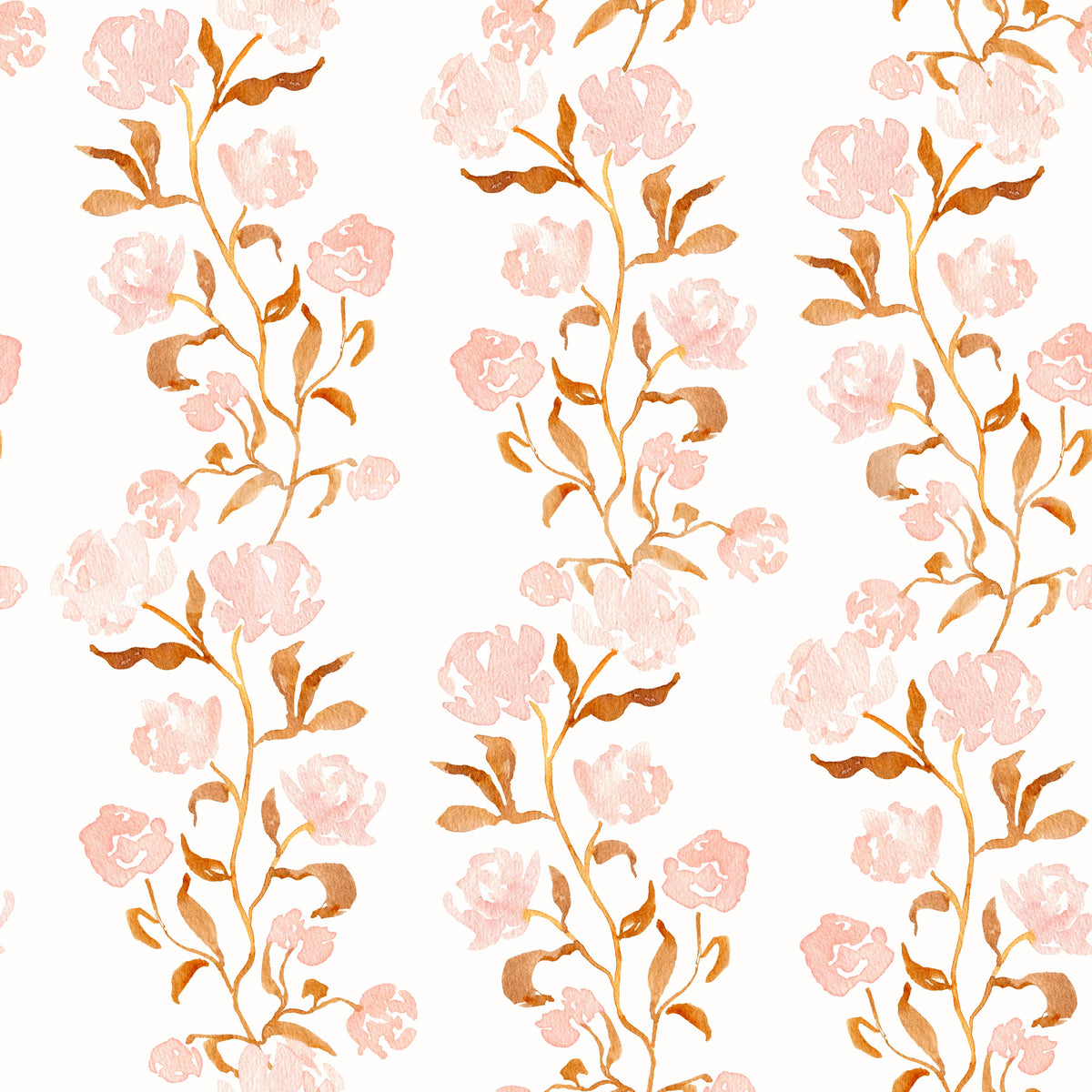 Aquarell-Blush- und Kupfer-Ranken-Blumentapete