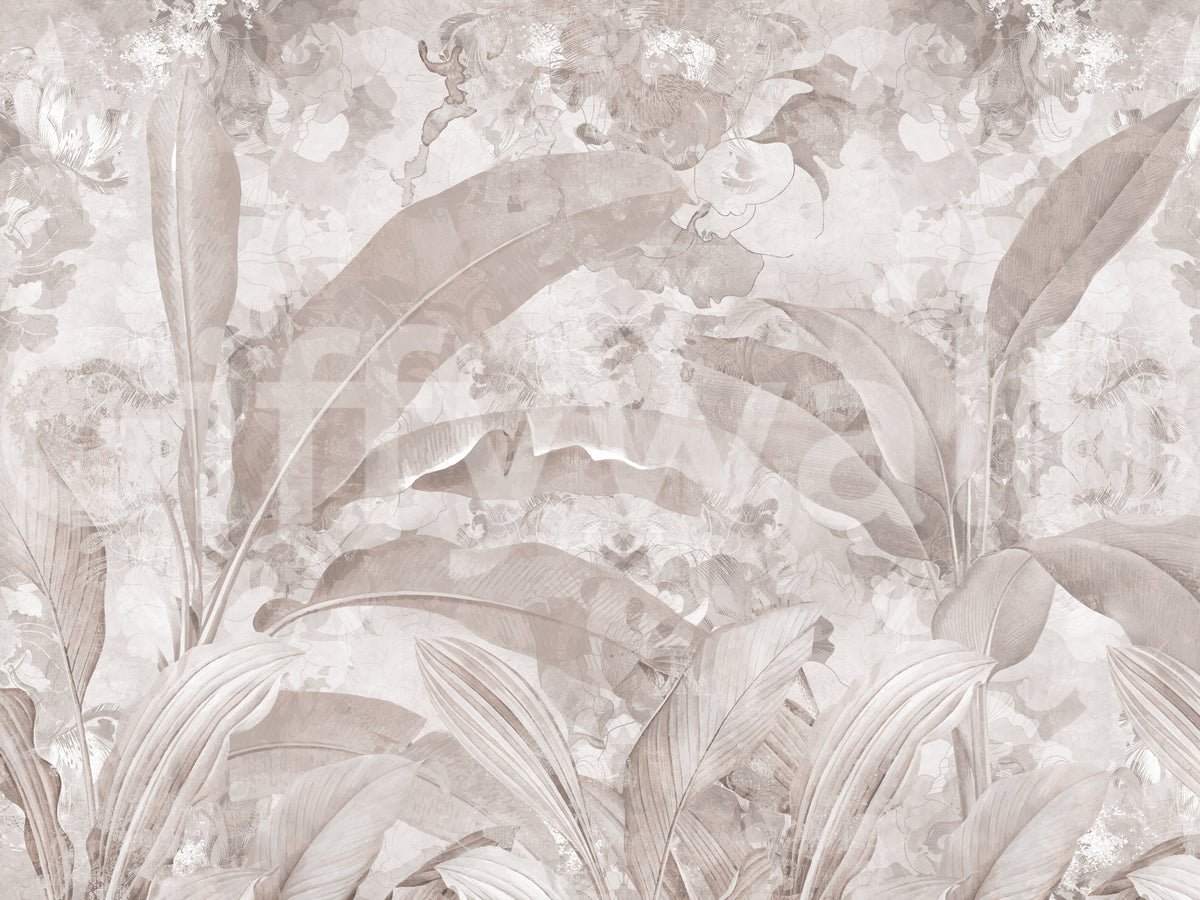 Wandbild mit tropischen botanischen Blättern in gedecktem Mauve