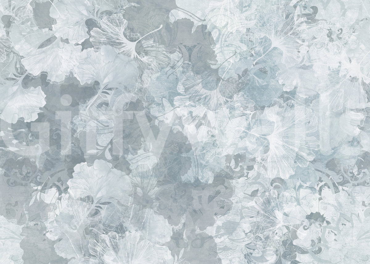 Papier peint panoramique Feuille de ginkgo vintage bleu acier Papier peint panoramique