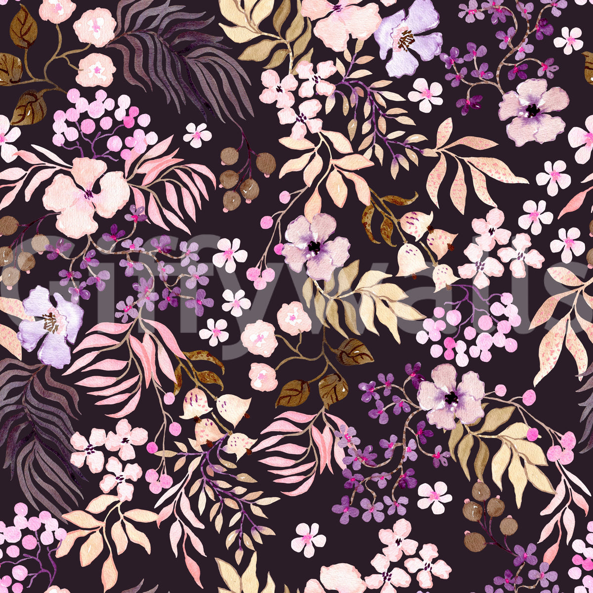 Papel pintado de flores silvestres botánicas oscuras