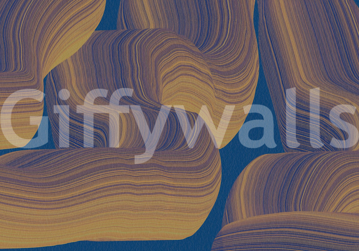 Sweeping Golden Curves on Navy Texture Wall Mural