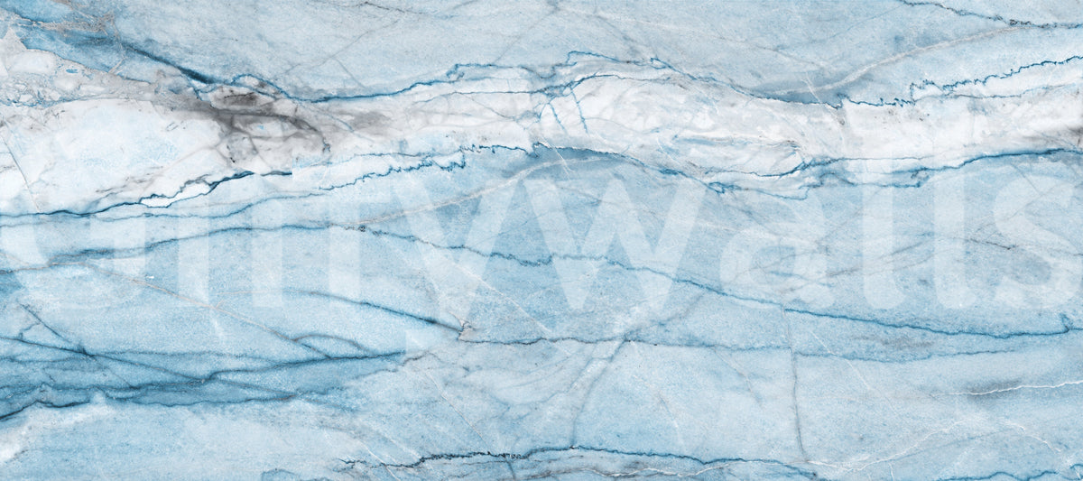 Papier peint panoramique effet pierre veinée bleu azur éthéré