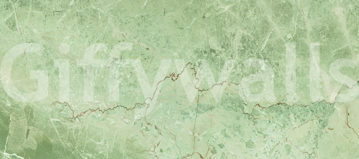 Muurbreedbeeld met marmeradertextuur in saliegroen
