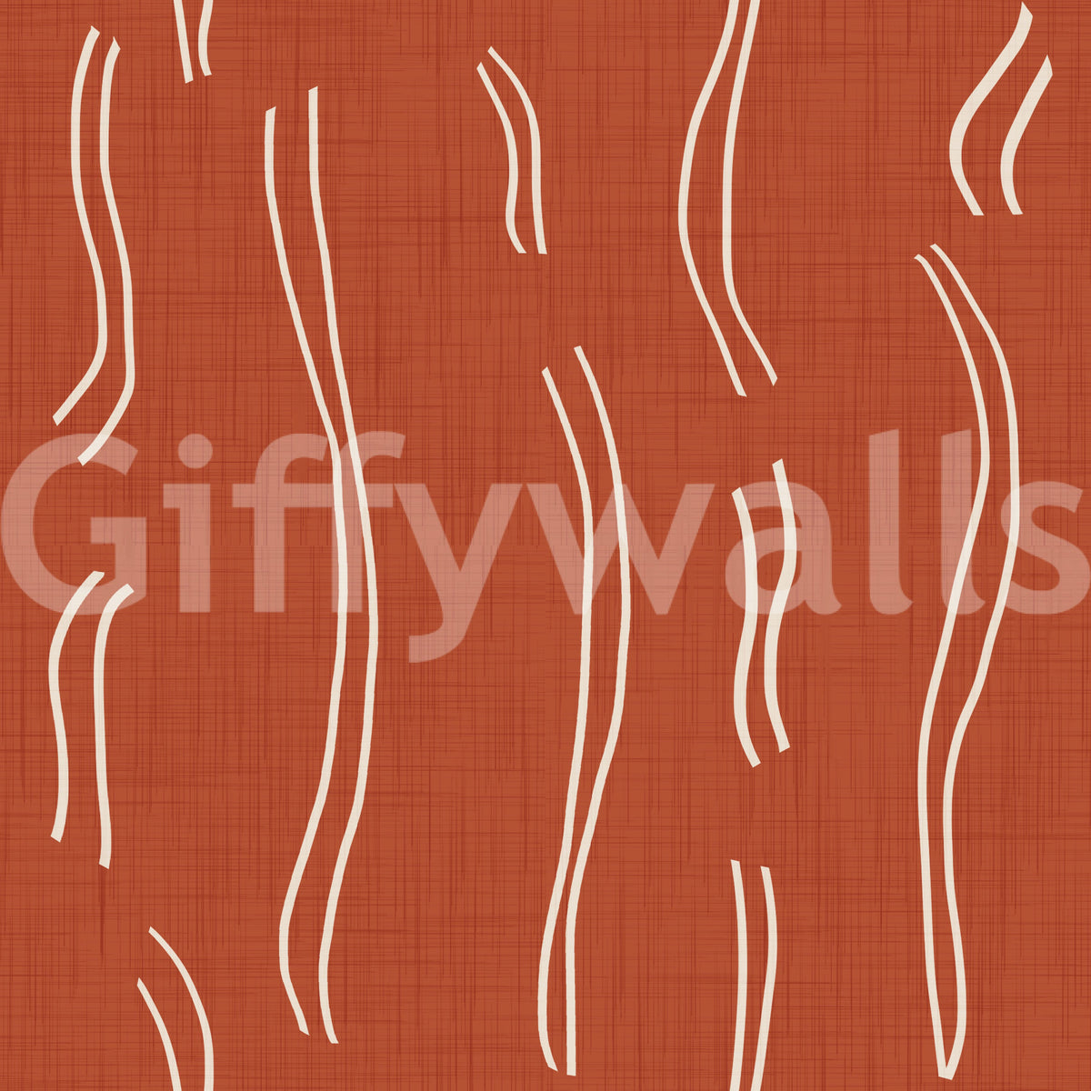 Carta da parati a righe ondulate rosso ruggine, stile mid-century