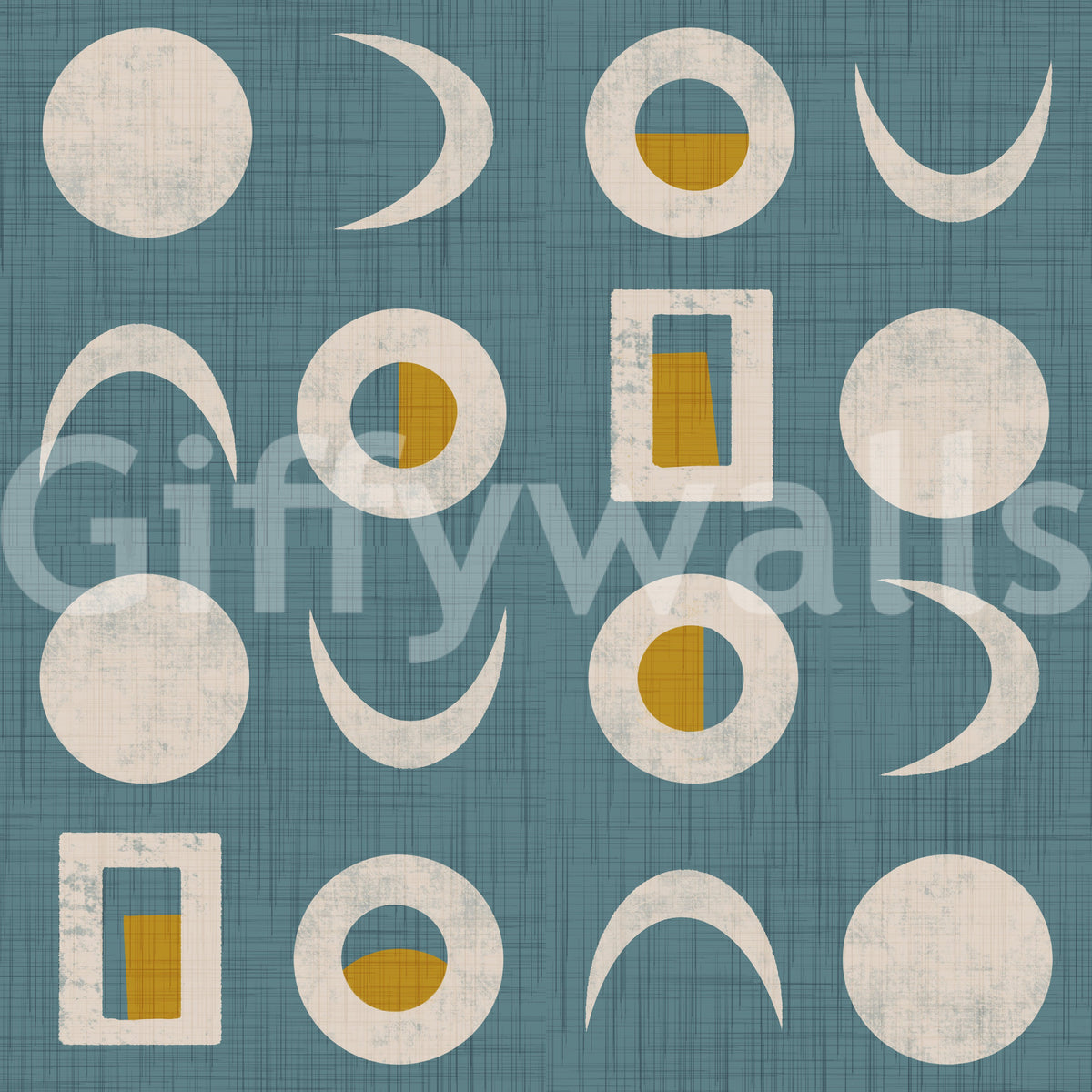 Dusty Teal Moon Phase Wallpaper Mid Century Wallpaper