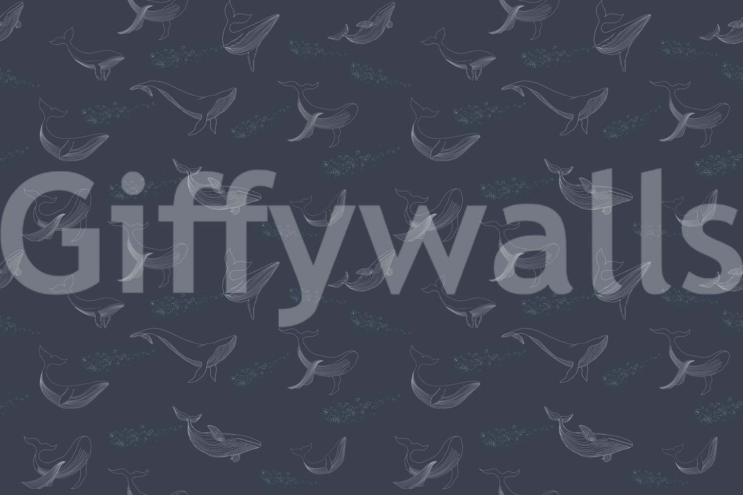 Deep blue whale illustration on a durable vinyl mural for high-traffic areas.