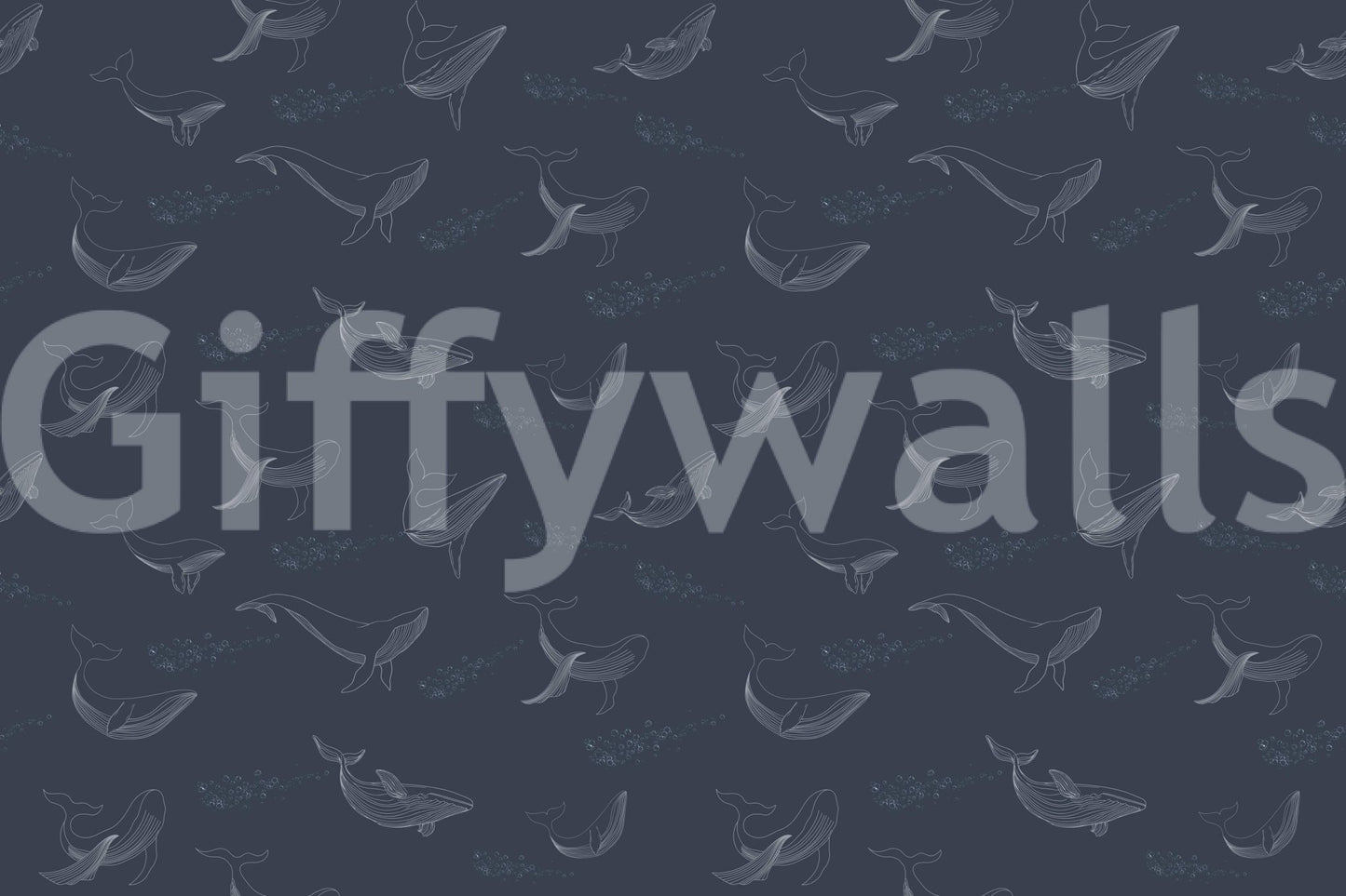 Deep blue whale illustration on a durable vinyl mural for high-traffic areas.