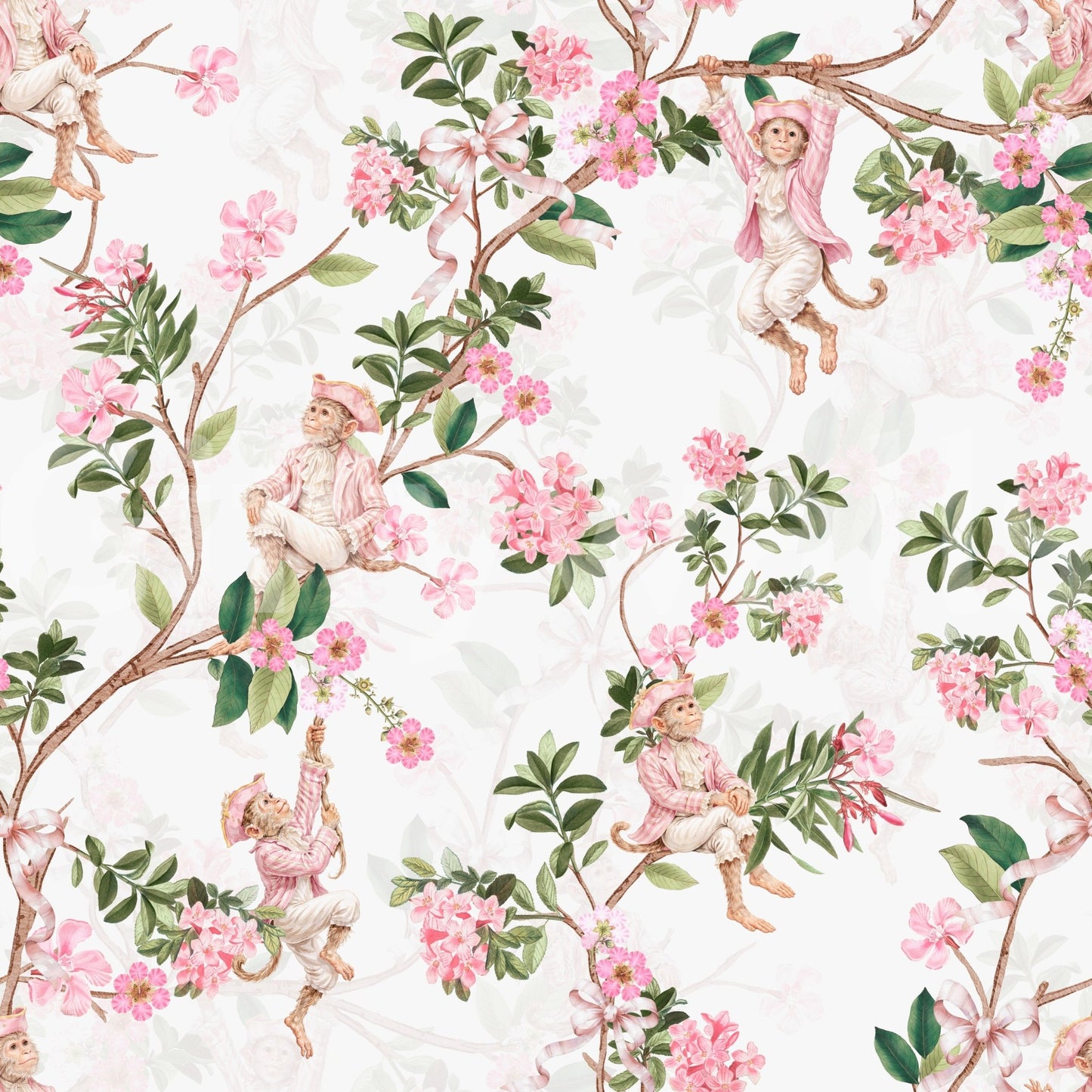 Whimsical Rococo Monkeys Wine Festival Vintage Aristocratic Vineyard Garden Party white Wallpaper