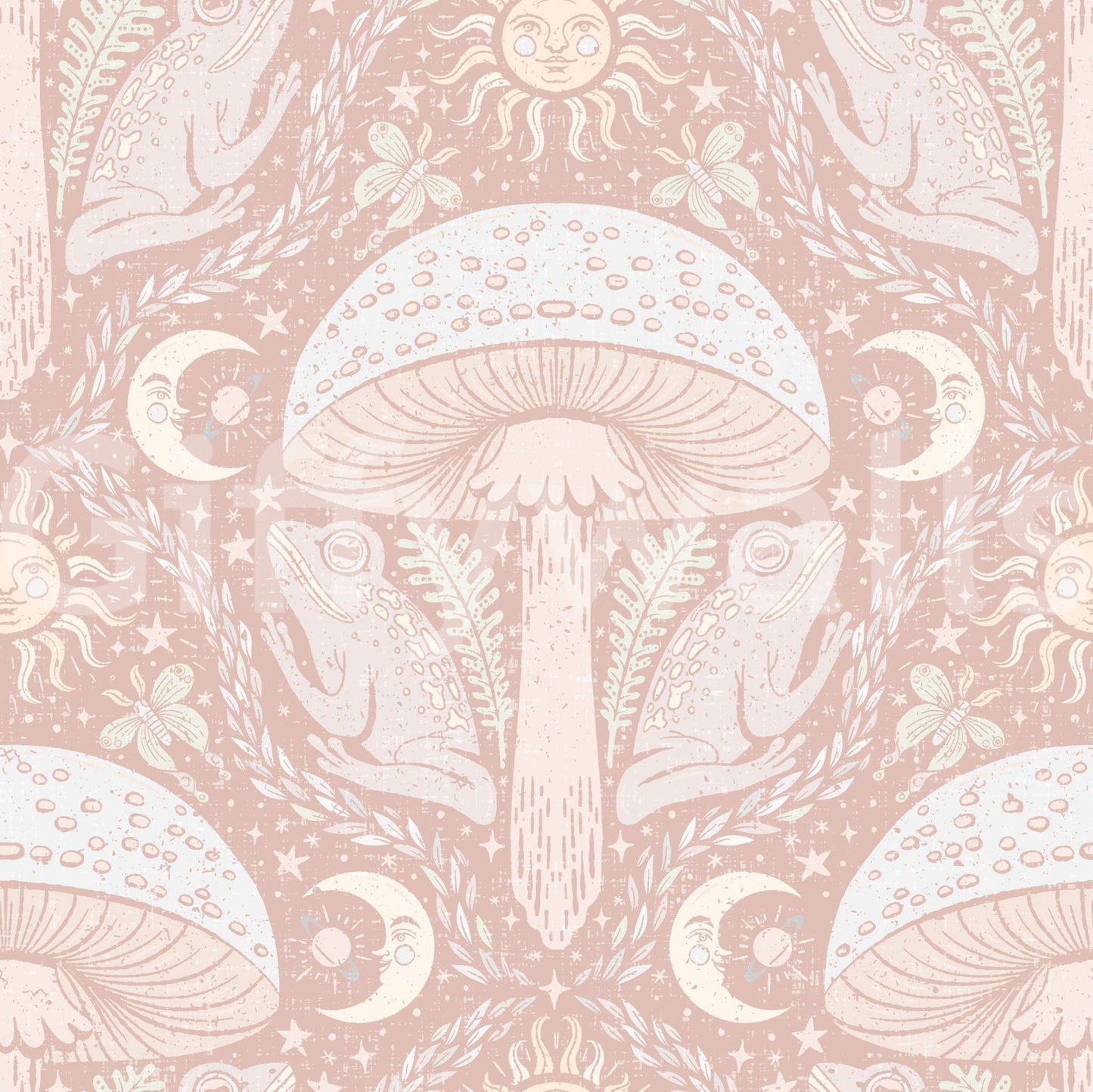 Delicate fungi and floral pattern with whimsical style