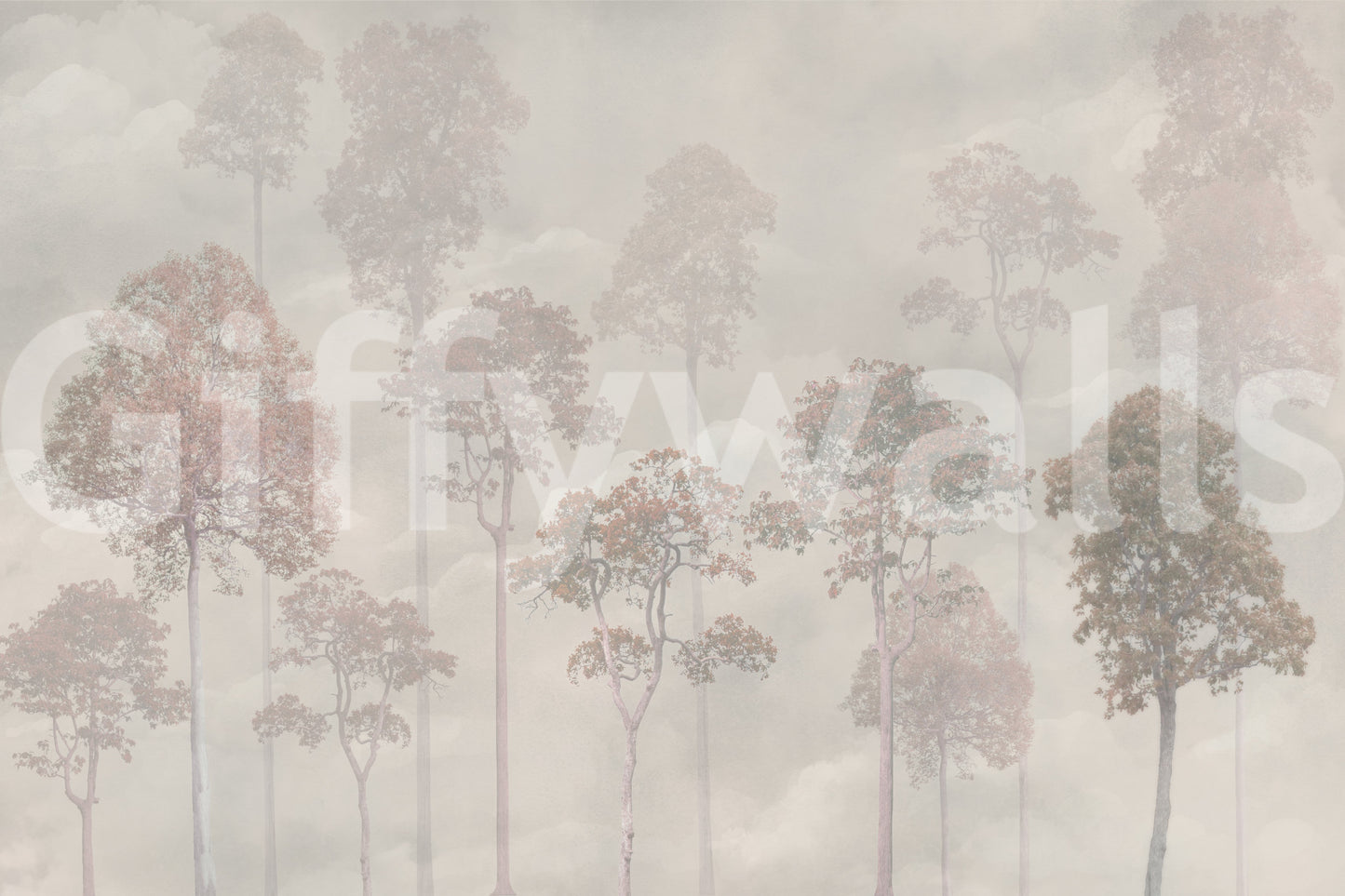 Detailed pine forest wall mural for a professional workspace or home office.