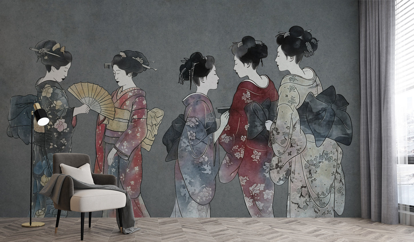 Delicate silk kimono patterns in a peaceful design