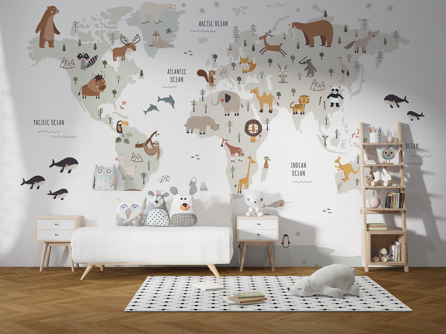 Arctic to jungle animals mural for nurseries