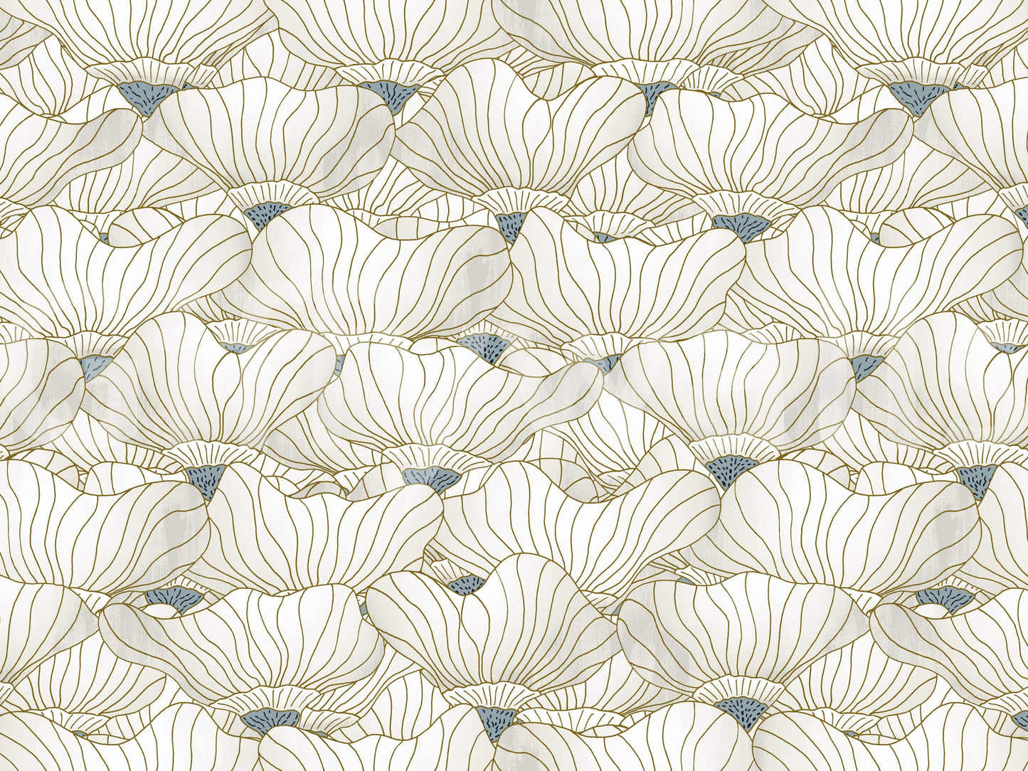 Dusty White Botanical Bloom Waves Wall Mural