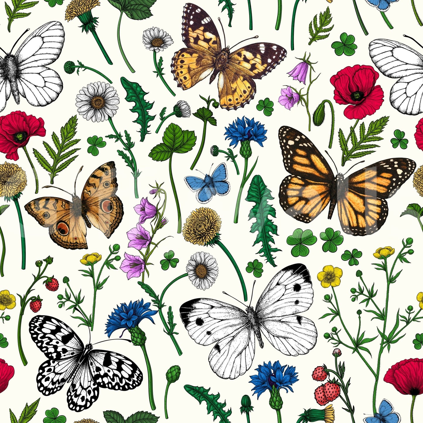 Vibrant butterfly and wildflower wallpaper for joyful spaces