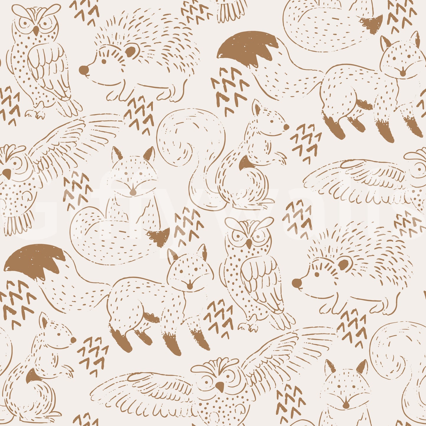 Woodland Animal Neutral Brown Wallpaper