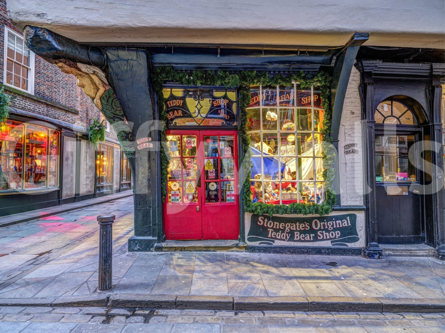 Captures the essence of a charming historic shopfront.