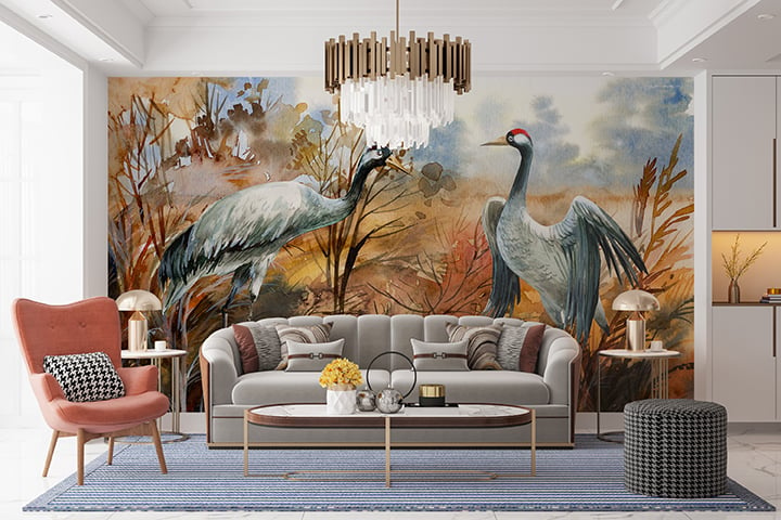Birdie Watercolor Wallpapers Mural for your home Giffywalls