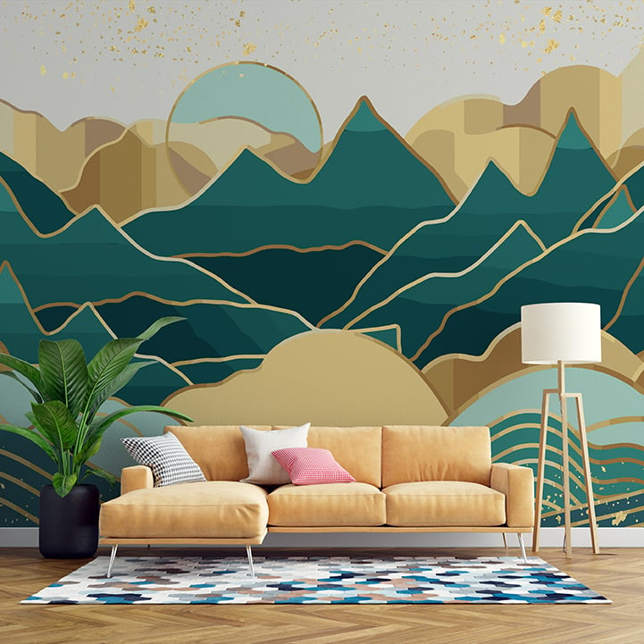 Golden Mountain Living Room Wallpaper Wall Mural Giffywalls