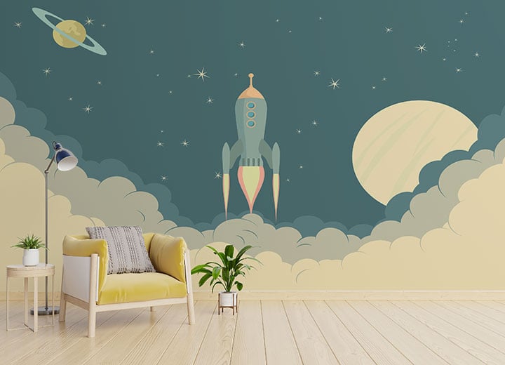 Retro Rocket Spaceship Wallpaper Mural Giffywalls