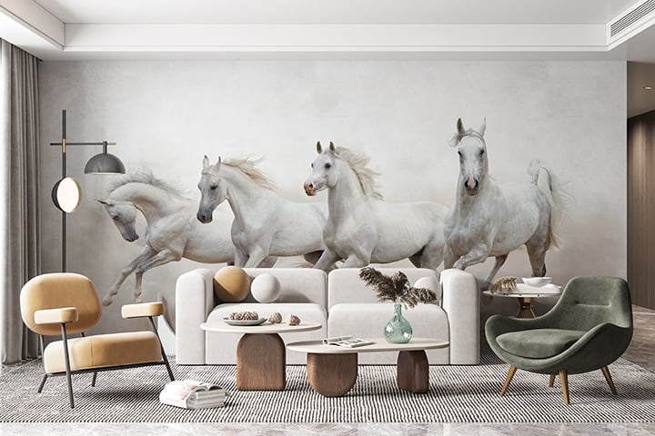 White Horse Fast Running Living Room Wallpaper Murals