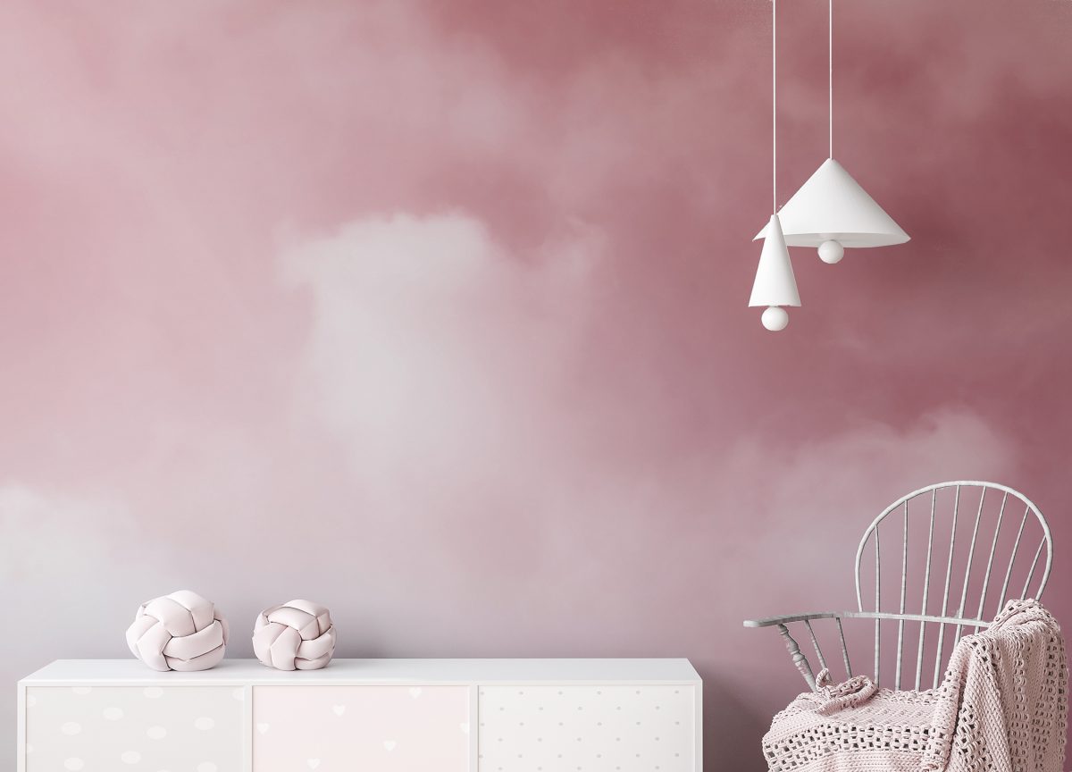 Pink Cloudy Sky Girls Room Wallpaper Mural