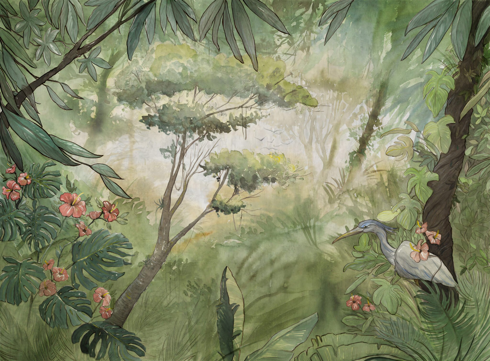 Green Forest Watercolor Jungle Wallpaper Murals