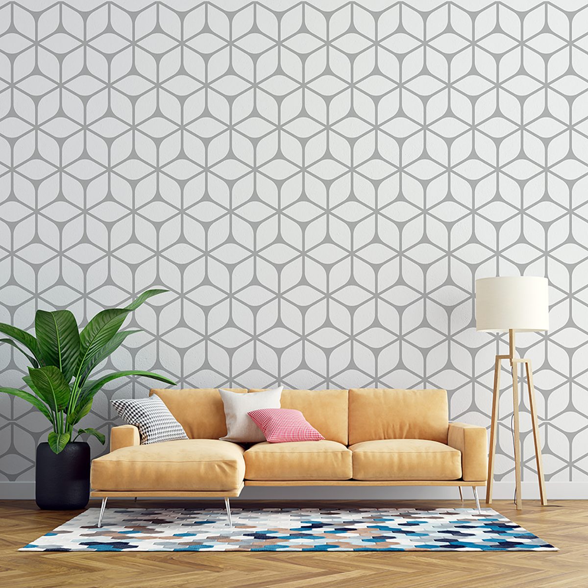 White Repeat Square Art Deco Peel and Stick Wallpapers
