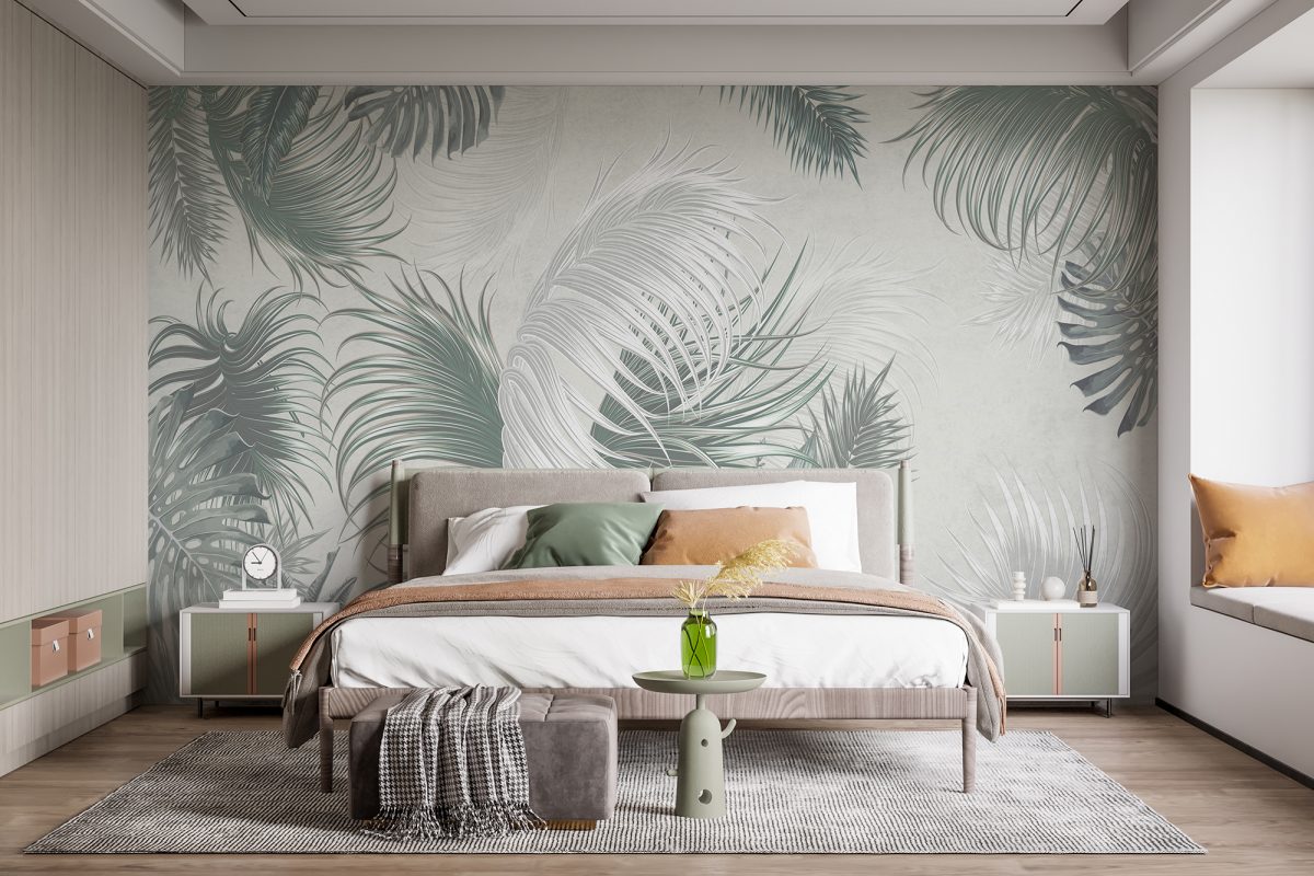 Large Gray Green Palm Leaves Wallpaper