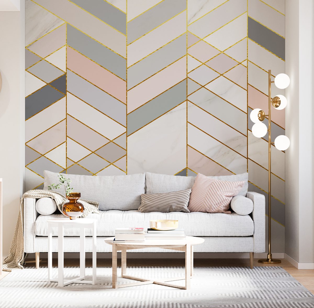 Geometric Shape Golden Effect Marble wallpaper murals