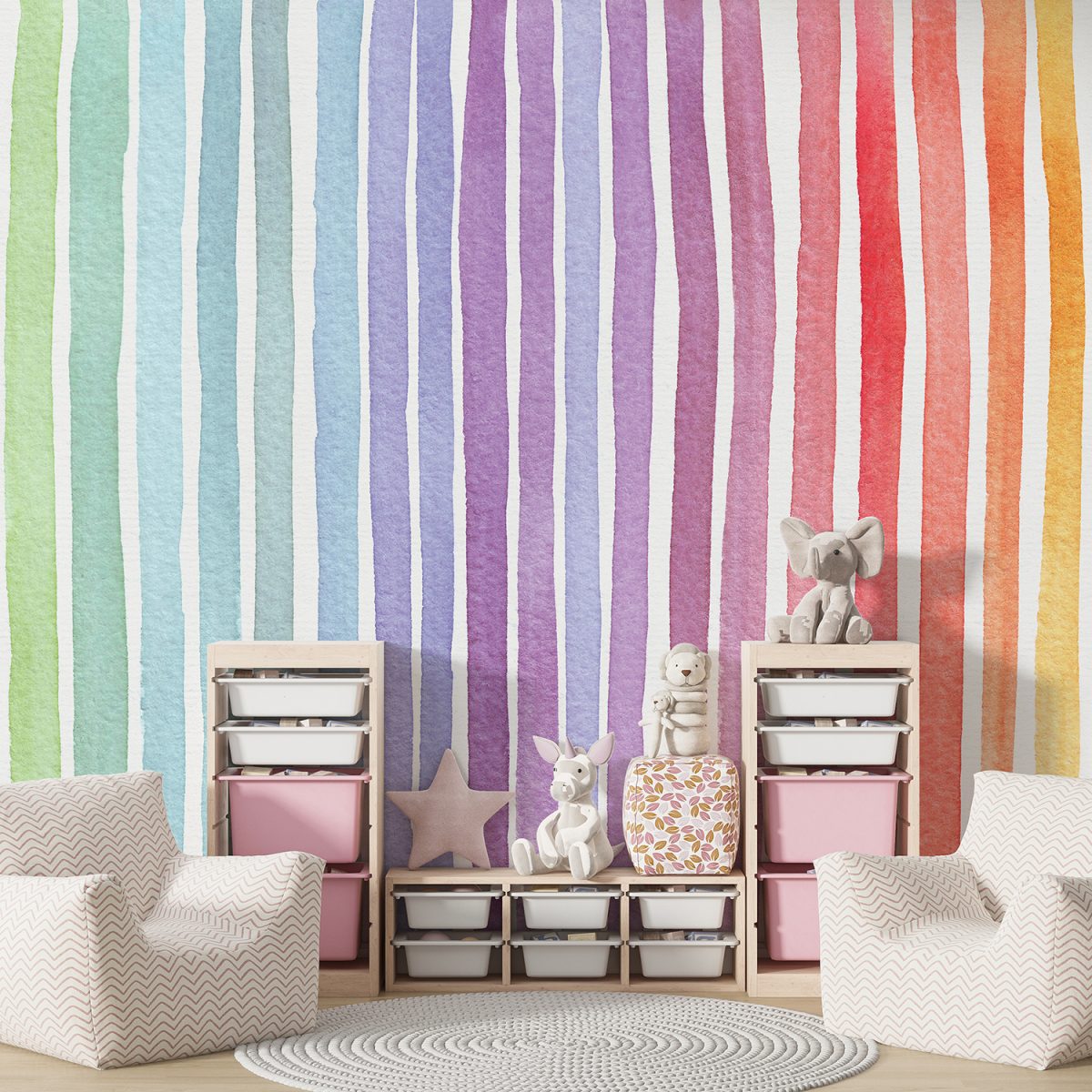 Watercolor Rainbow Striped Wallpaper Murals