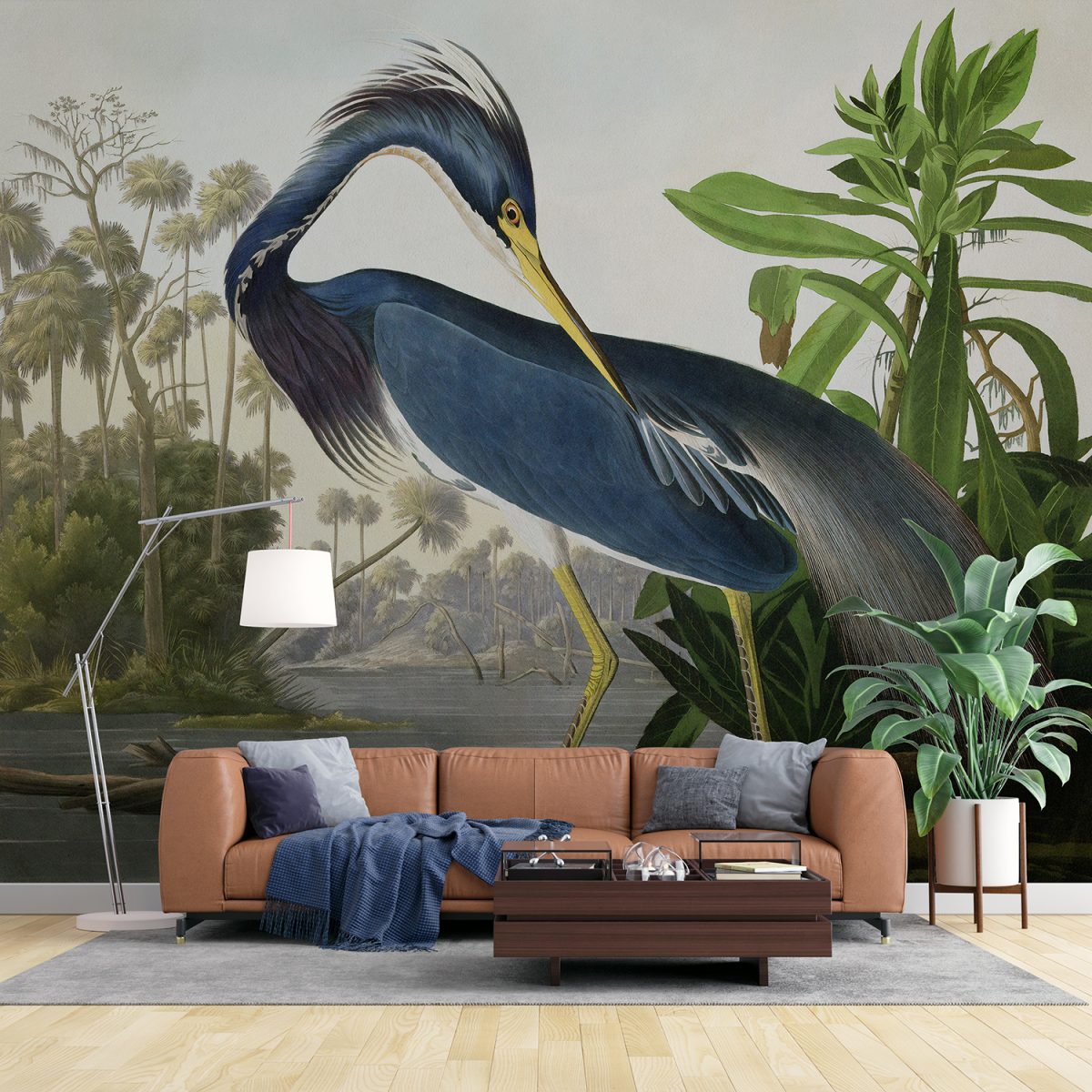 Blue Colored Heron Textured artistic Wall Murals
