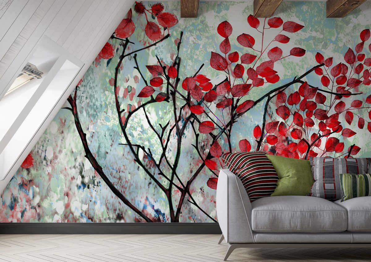 Oil Painted Red Leaves Wallpaper Murals