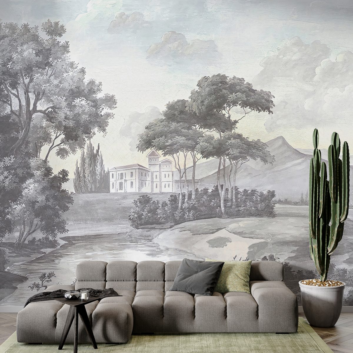 Gray Color Sketched Town Wallpaper Mural