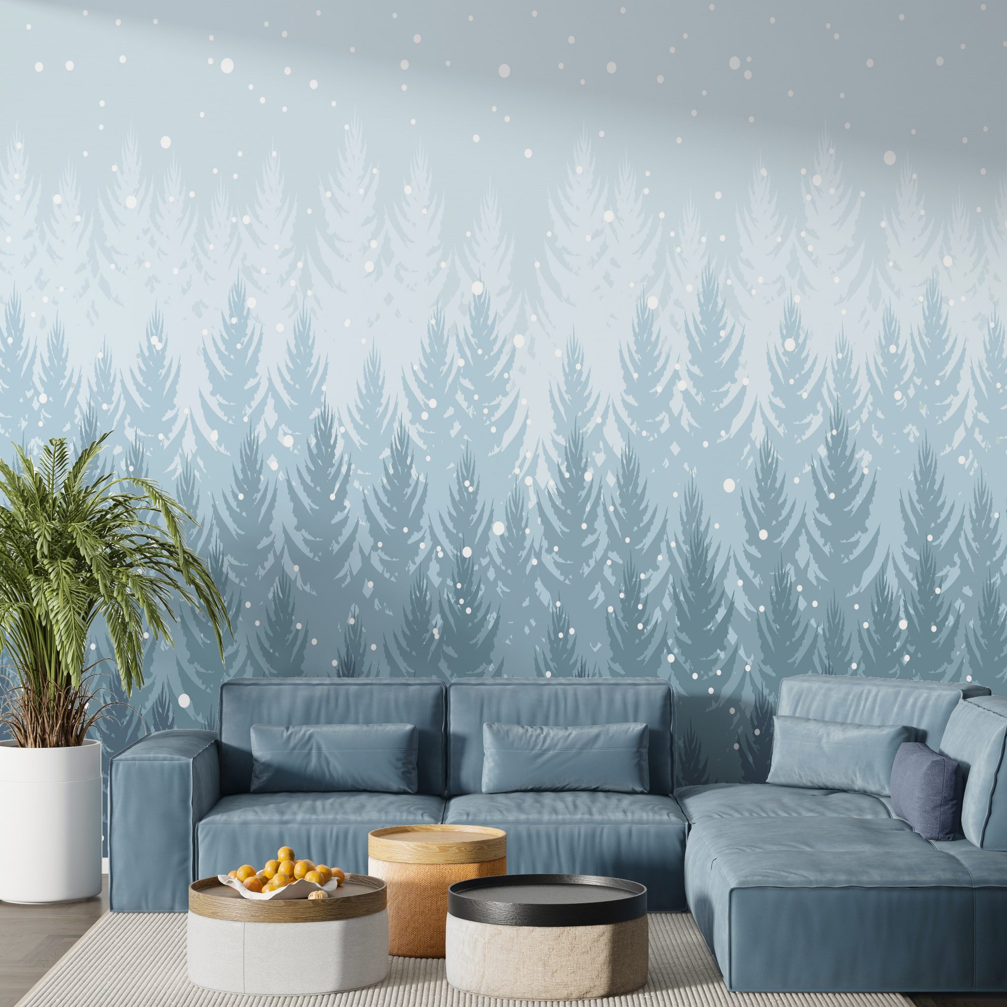 Falling Snow Winter Forest Self Adhesive Wallpaper