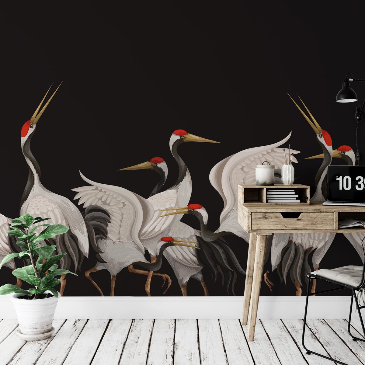 Japanese White Cranes Oriental Wallpaper Murals