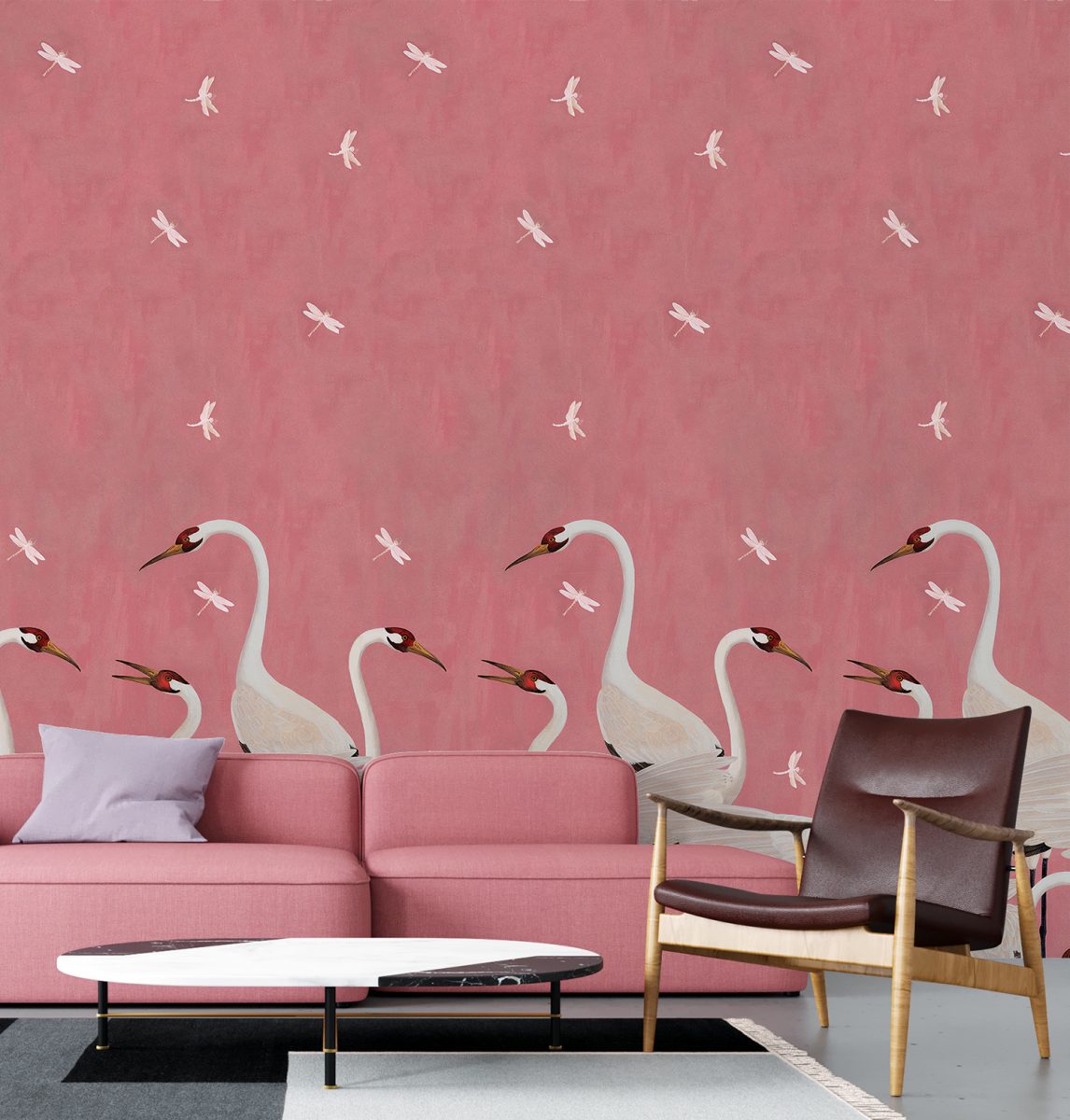 Majestic Pink Cranes Wallpaper Murals