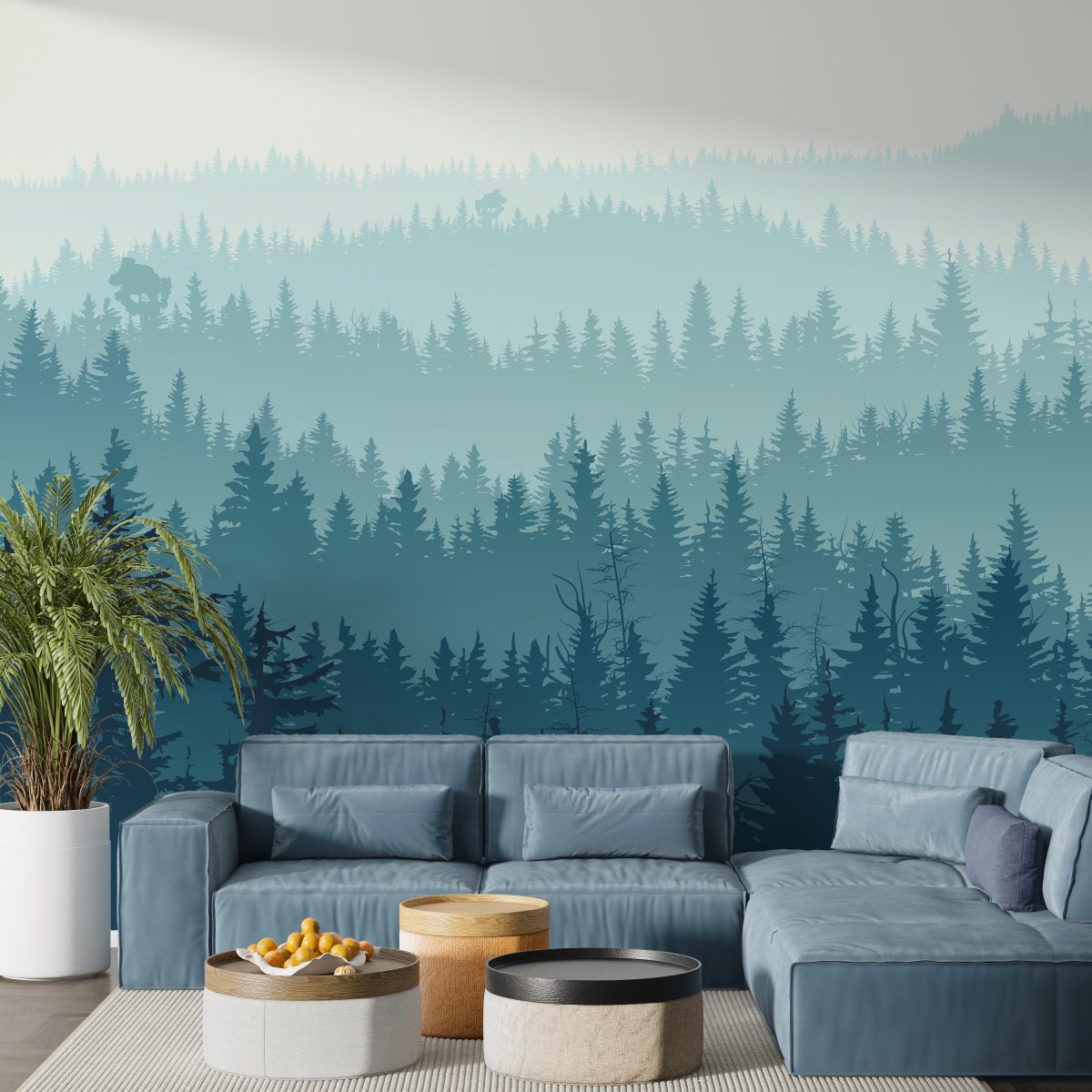 Blue Coniferous Forest Mural Wallpaper