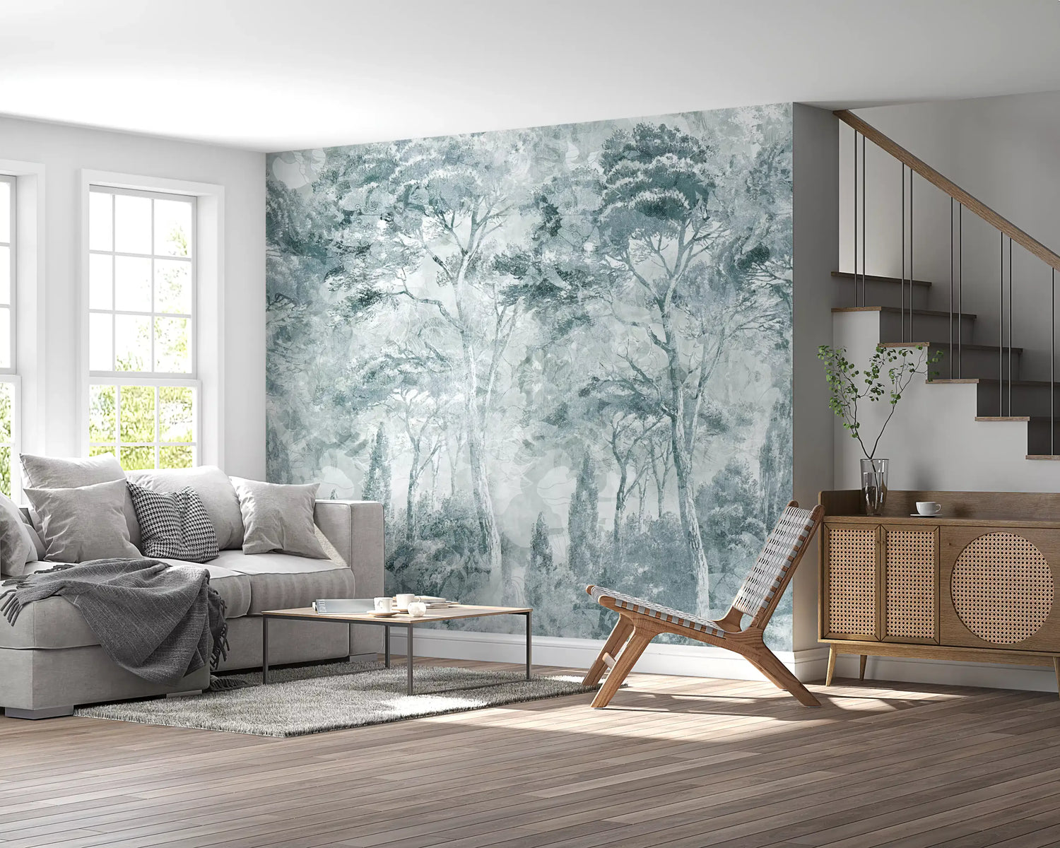 pine forest wallpaper with misty evergreen tree mural