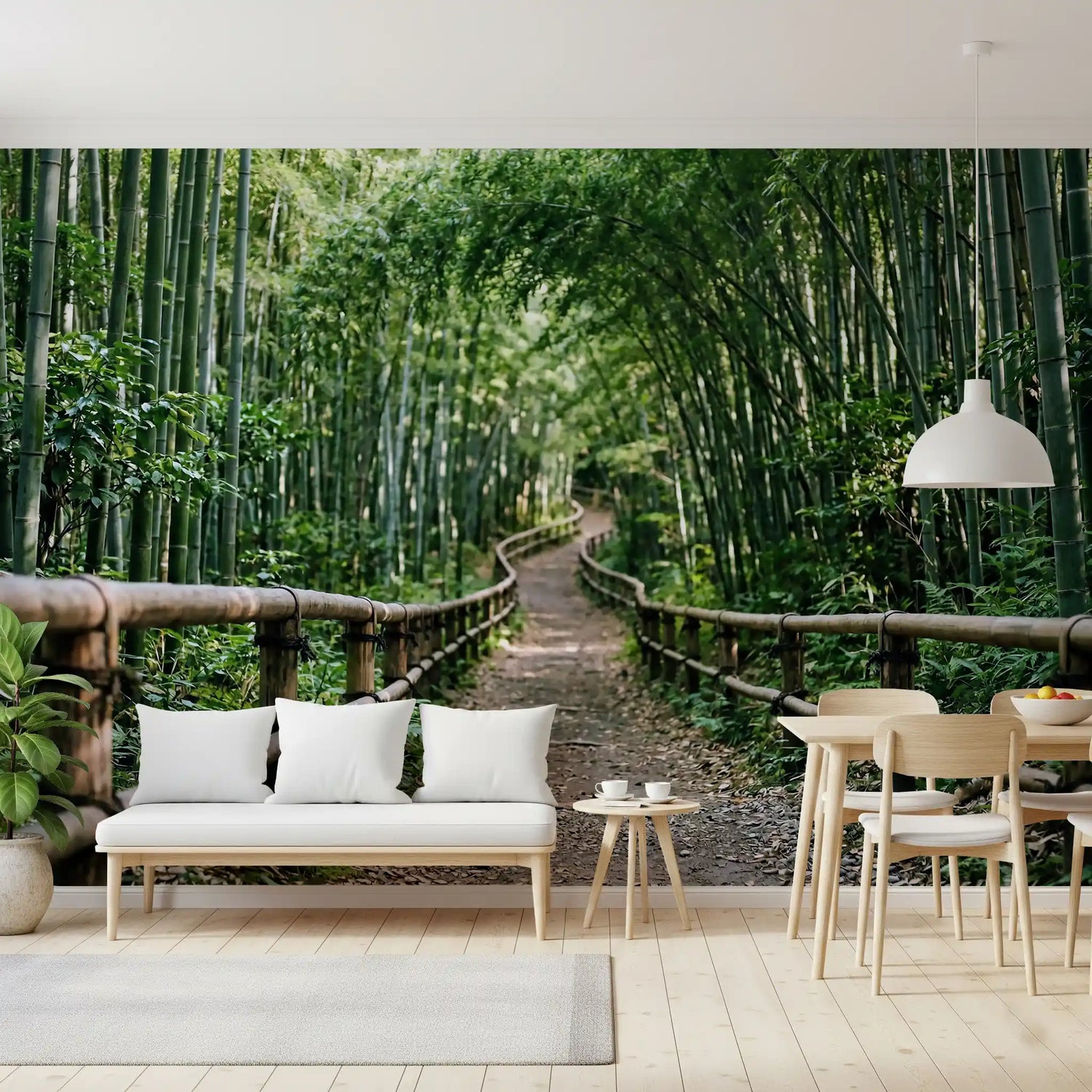 bamboo wallpaper mural with tall green cane stalks for zen rooms