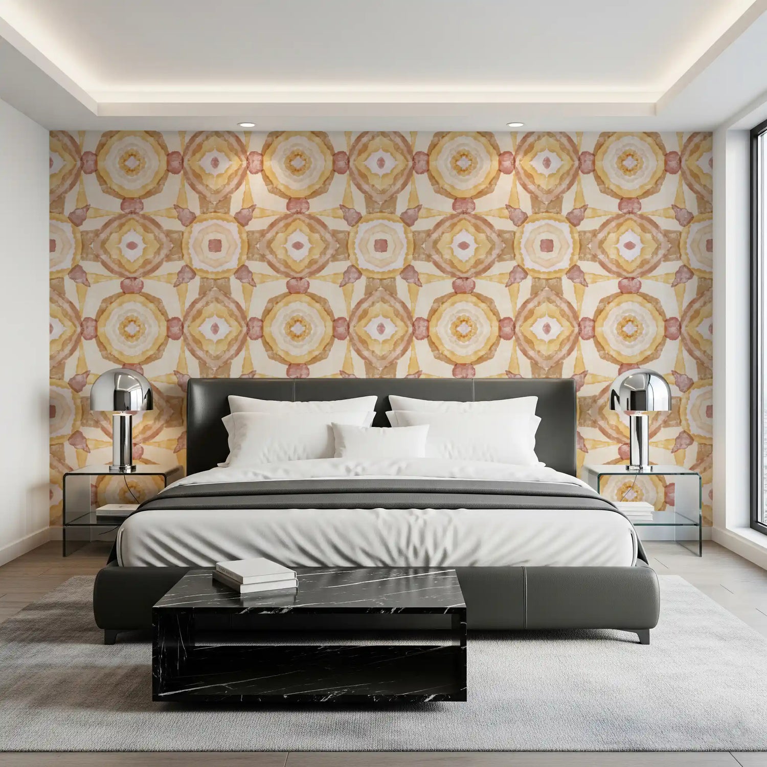 mandala wallpaper mural with concentric radial linework