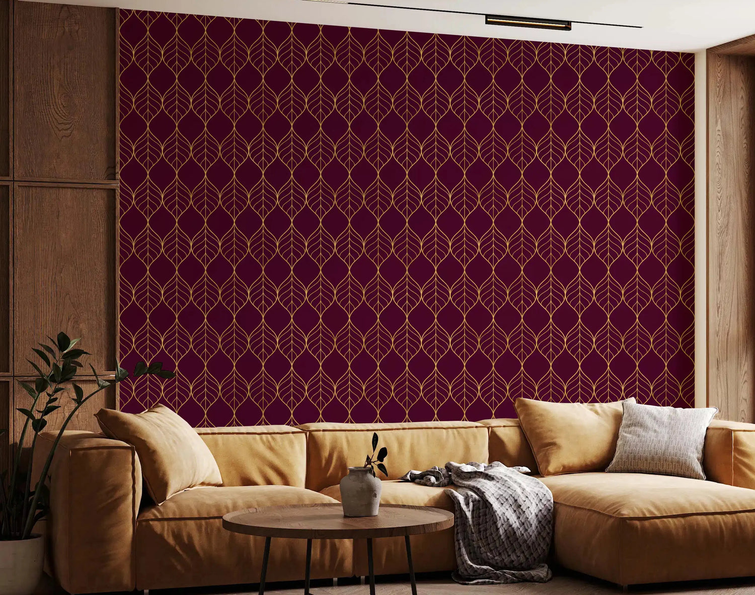 burgundy wallpaper with deep wine red and maroon mural designs