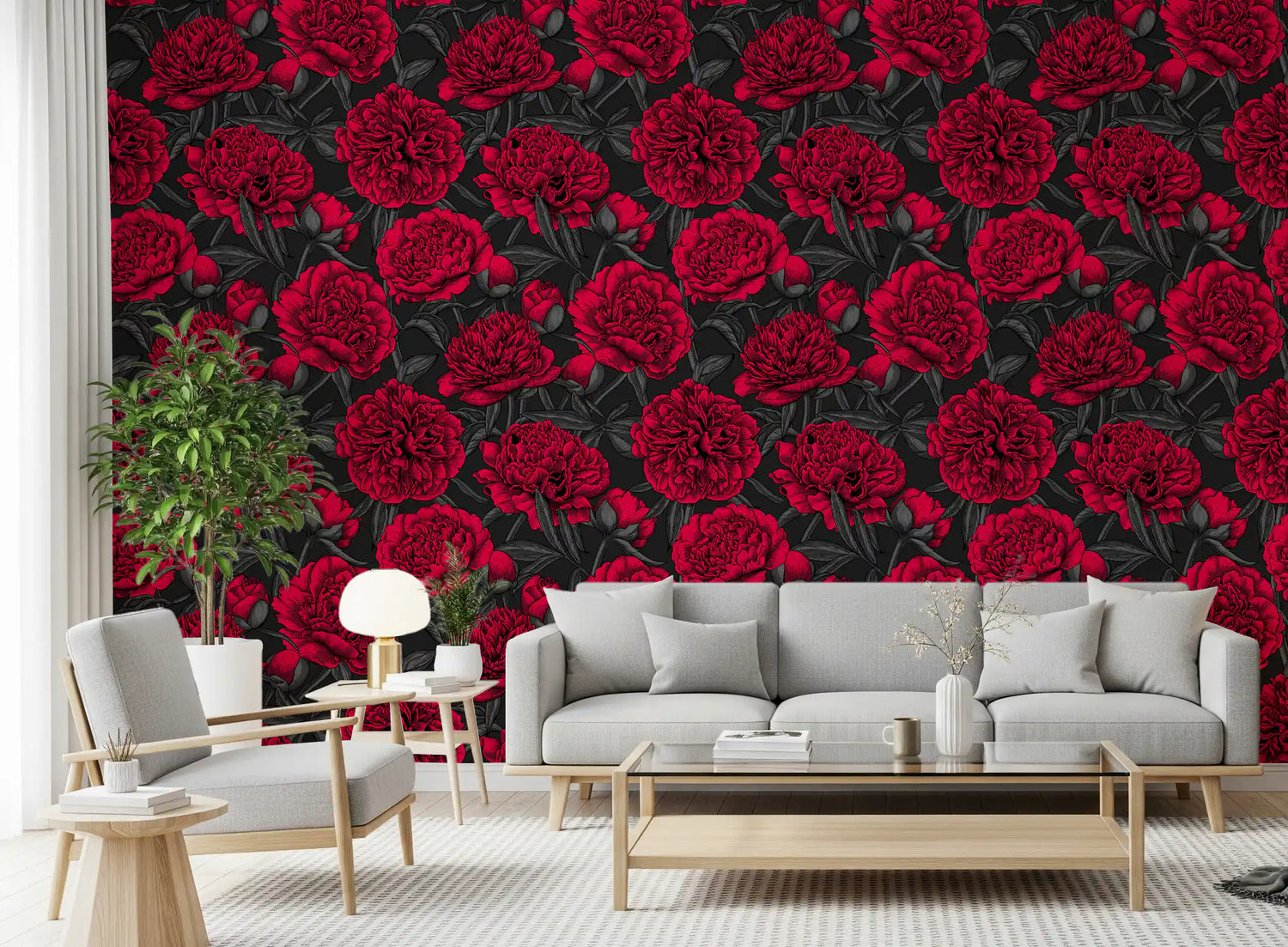 dark floral wallpaper with moody blooms on deep backgrounds
