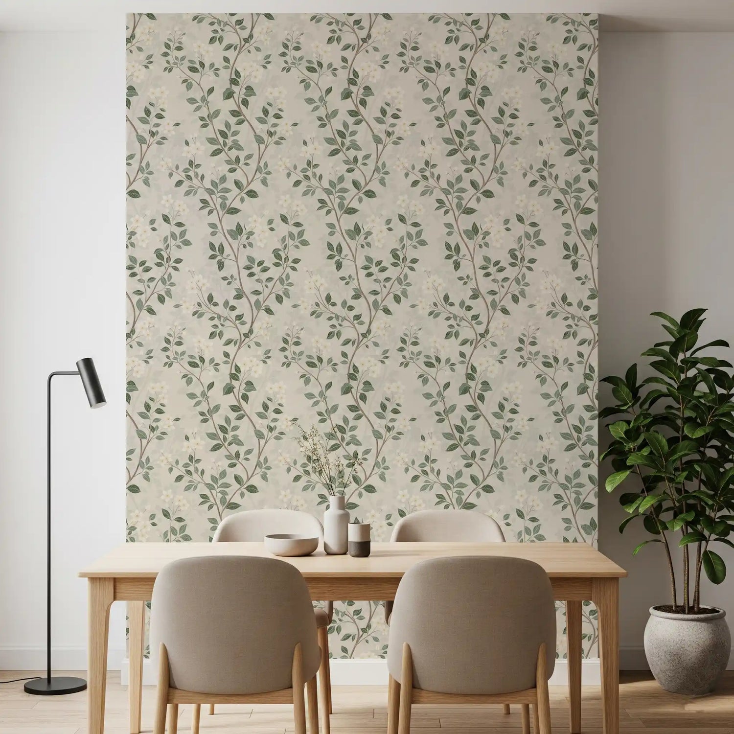 jasmine wallpaper with delicate trailing white blooms and green leaves