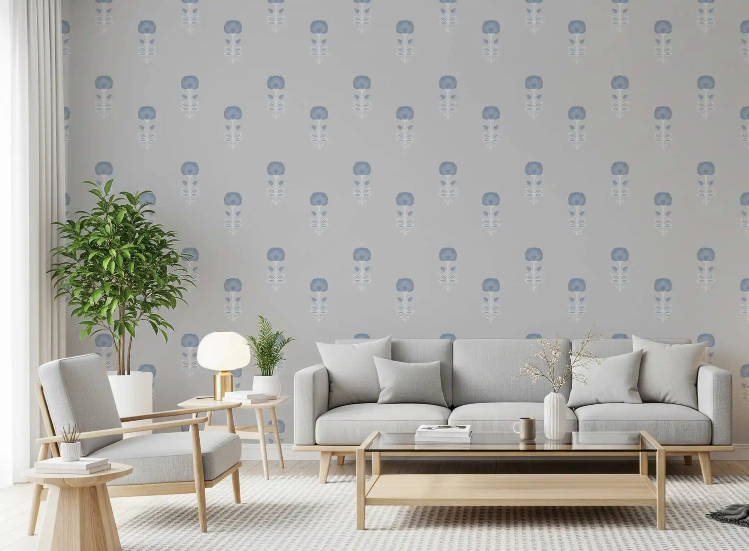 block print wallpaper with hand-stamped floral and paisley motifs