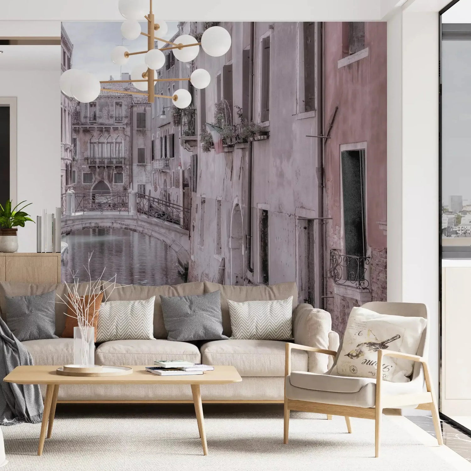 venice wallpaper mural with canal and gondola scenes